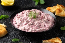 Bowl of beetroot tzatziki
