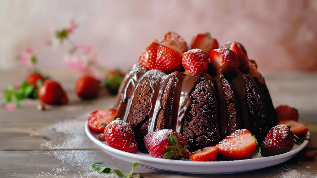 Chocolate Bundt Cake with Strawberries