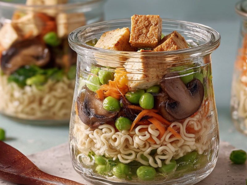 Three instant noodle soups in a jar.