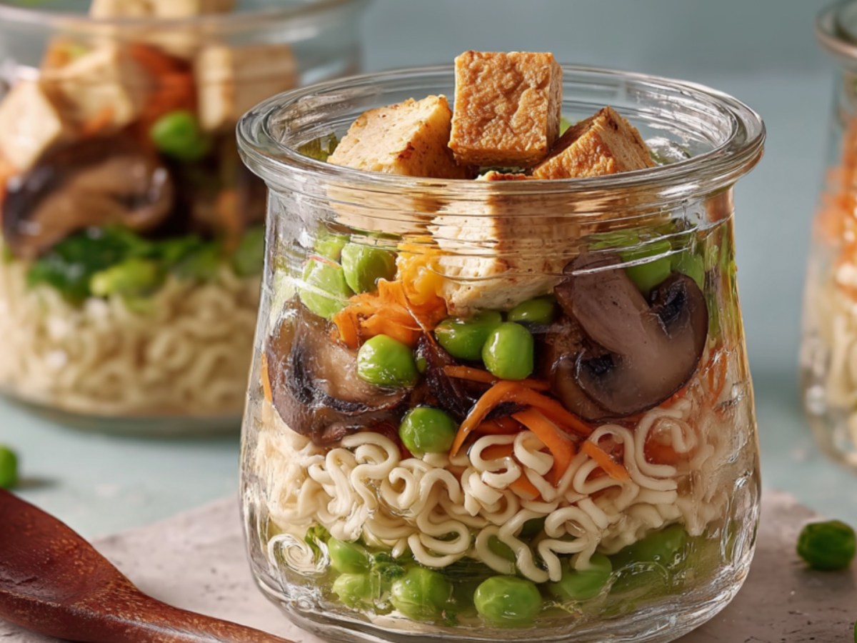 Three instant noodle soups in a jar.